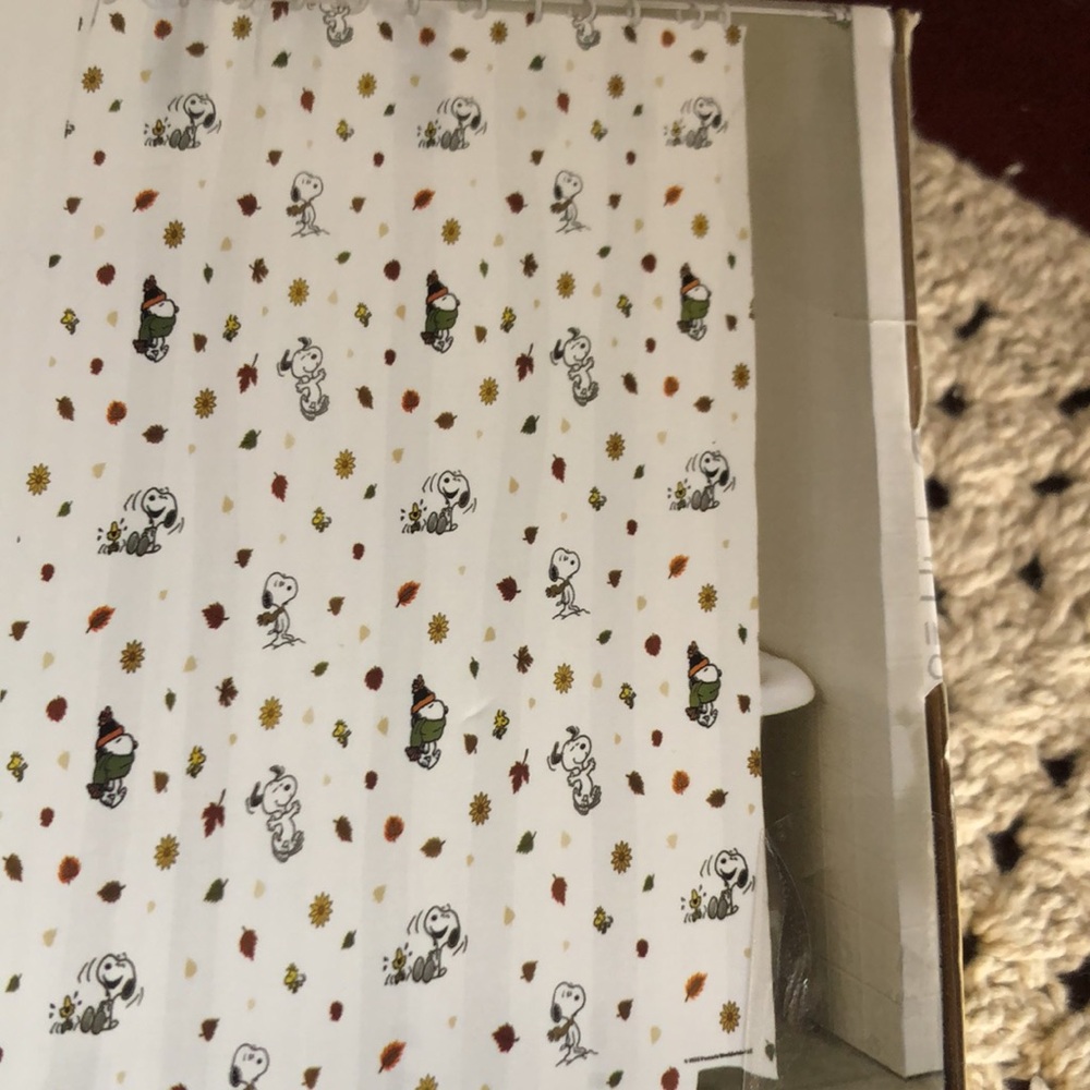 Peanuts Snoopy Shower Curtain with Orange and Red Leaves - Picture 8 of 10
